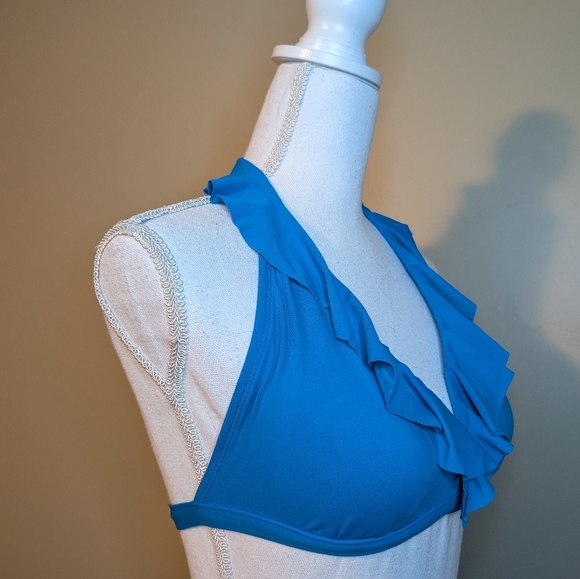 Chaps Blue Ruffle Halter Bikini Top & Bottom SZ 6 - Picture 7 of 16